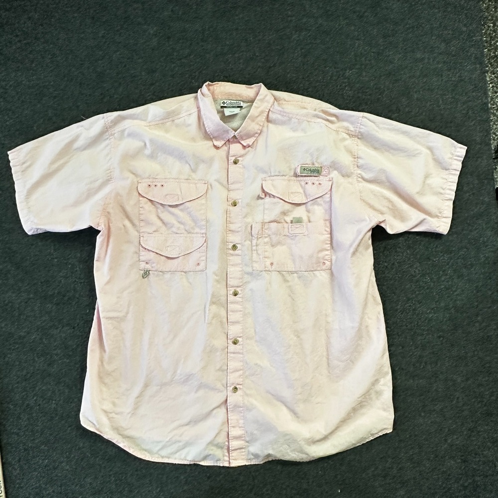 COLUMBIA PFG FISHING Short Sleeve SHIRT MENS XL PINK OMNI SHADE VENTED OUTDOORS